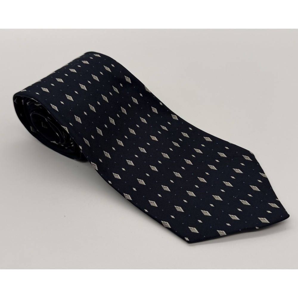 Polo Ralph Lauren Tie 100% Silk Navy Blue Geometric Medallion Made In USA